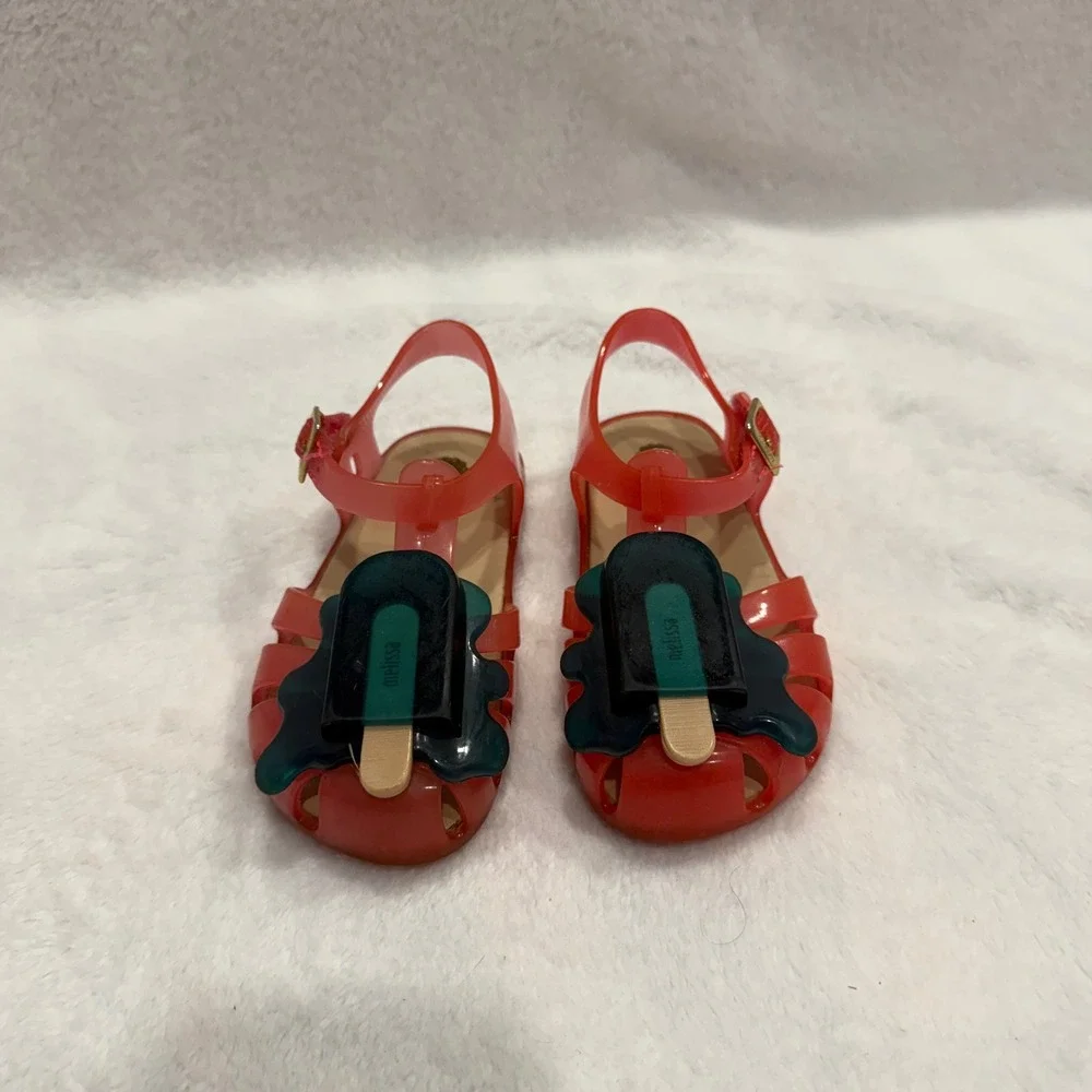 Mini Melissa Red Jelly Sandals Popsicle Charm Buckle Strap Kids Size 8‎